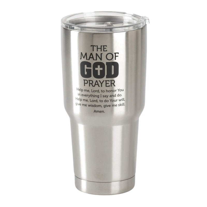 Man of God Prayer Brushed Silver 30 ounce Stainless Steel Metal Travel Tumbler